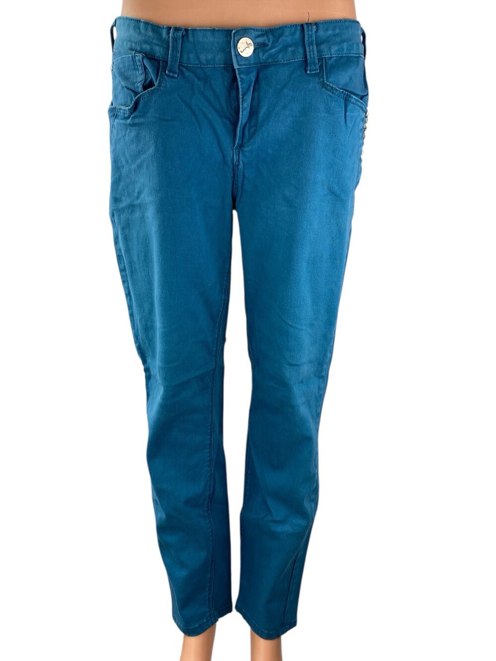 Ink Women's Teal Blue Mid Rise Straight Skinny Ankle Denim Jeans Pants Size 13